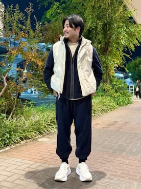 「アイテム（ダウンベスト）」を使った、New Balanceさん（メンズ・173cm）の秋コーディネート