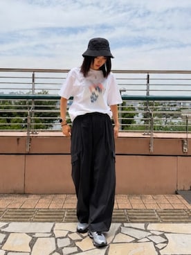 「NEW BALANCE（ニューバランス）のNB GREY カーゴパンツ（カーゴパンツ、ブラック系）」を使った、New Balanceさん（レディース・150cm）の夏コーディネート