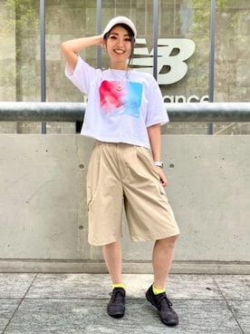 「NEW BALANCE（ニューバランス）のNB by '47 Clean Up（キャップ、ベージュ系）」を使った、New Balanceさん（レディース・150cm）の夏コーディネート