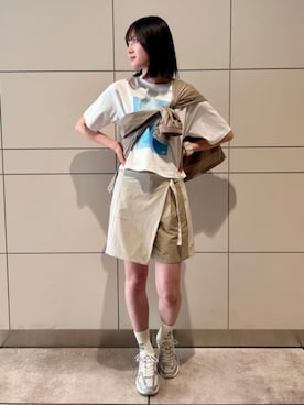 「NEW BALANCE（ニューバランス）のNB GREY カラーブロックショーツ（その他パンツ、ベージュ系）」を使った、New Balanceさん（レディース・150cm）の夏コーディネート