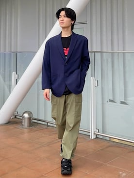 「NEW BALANCE（ニューバランス）のNB GREY シングルジャケットウォーターデファイ（テーラードジャケット、ブルー系）」を使った、New Balanceさん（レディース・150cm）の夏コーディネート