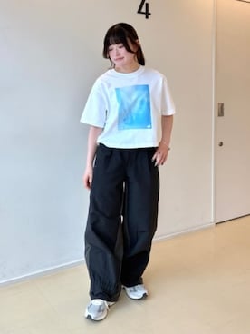 「NEW BALANCE（ニューバランス）のNB GREY フォトTシャツブルー（Tシャツ/カットソー、ホワイト系）」を使った、New Balanceさん（レディース・150cm）の夏コーディネート