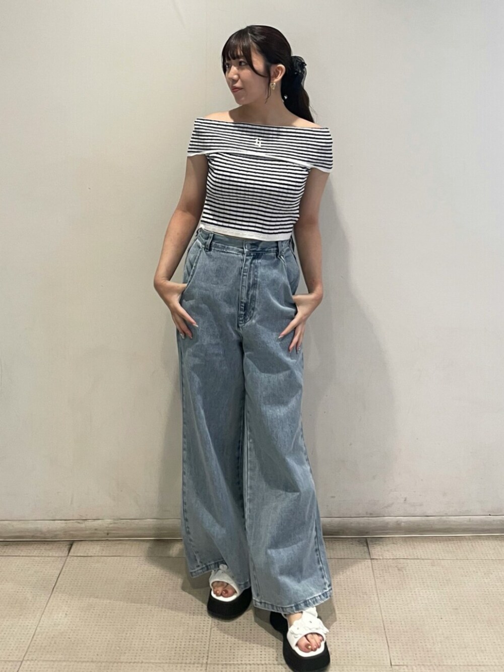カルナムール/CALNAMUR バックリボンデニムパンツ　藤田ニコル Sサイズ CALNAMUR ジーンズ デニム デニムパンツ BACK RIBBON DENIM PT