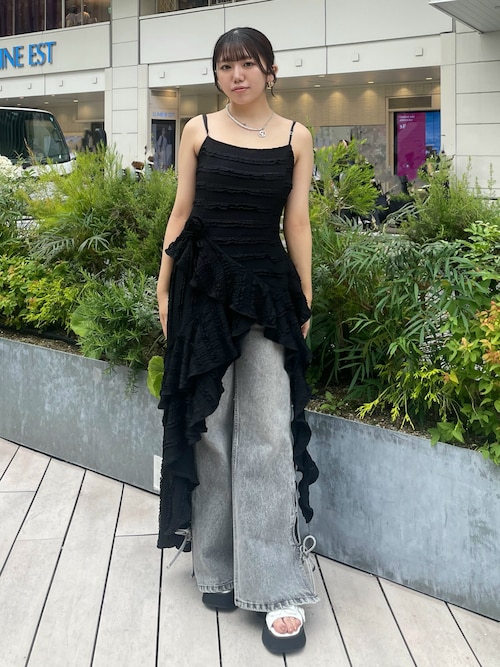 calnamur ローズアシンメトリーヘム ロング ワンピース ROSE ASYMMETRIC HEM LONG OP/ローズアシンメトリーヘムロング