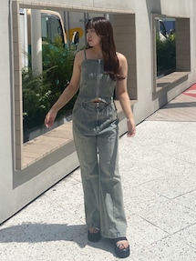 CALNAMUR バックリボンデニムオールインワン CALNAMUR オールインワン BACK RIBBON DENIM ALL IN ONE/バック