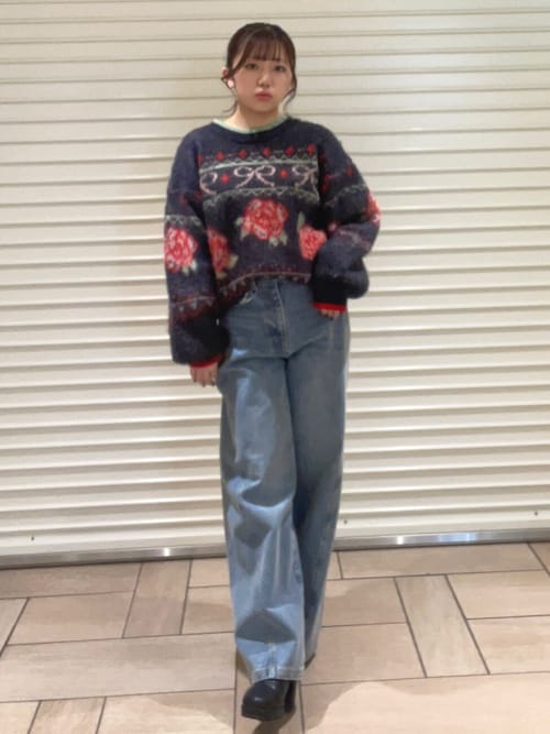 CALNAMUR（カルナムール） ニット セーター ローズ＆リボンジャガード