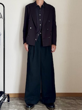 「アイテム（ローファー）」を使った、桜さん（メンズ・177cm）の秋コーディネート