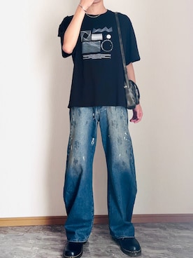 「SINSS（シンス）のBaggy silhouette curve denim / バギーシルエットカーブデニム（デニムパンツ）」を使った、桜さん（メンズ・177cm・10代）の夏コーディネート