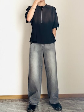 「EMMA CLOTHES（エマクローズ）のヴィンテージ加工アジャスタブルラップデニムパンツ（デニムパンツ）」を使った、桜さん（メンズ・177cm・10代）の夏コーディネート