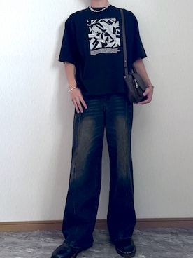 「SINSS（シンス）のGraphic T-shirt / グラフィックTシャツ（Tシャツ/カットソー）」を使った、桜さん（メンズ・177cm・10代）の夏コーディネート