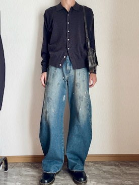 「SINSS（シンス）のBaggy silhouette curve denim / バギーシルエットカーブデニム（デニムパンツ）」を使った、桜さん（メンズ・177cm）の秋コーディネート