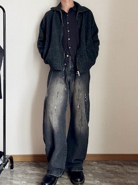 「SINSS（シンス）のBaggy silhouette curve denim / バギーシルエットカーブデニム（デニムパンツ）」を使った、桜さん（メンズ・177cm）の秋コーディネート