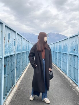 「Chillfar（チルファー）のアイテム（チェスターコート）」を使った、y1さん（レディース・158cm）の冬コーディネート