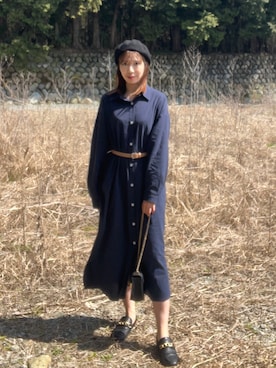 「アレンジ」｜「アイテム（シャツワンピース）」を使った、y1さん（レディース・158cm）の春コーディネート