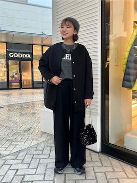 「ラフコーデ」｜「アイテム（ノーカラーコート）」を使った、ririkaさん（レディース・157cm）の冬コーディネート