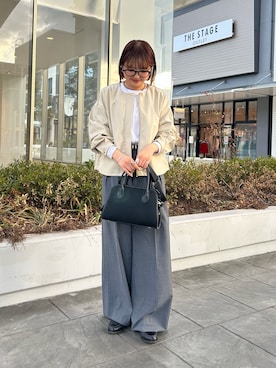 「NOLLEY’S（ノーリーズ）のマット＆ソフトフェイクレザーブルゾン（ブルゾン、ホワイト系）」を使った、ririkaさん（レディース・157cm）の春コーディネート