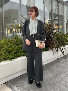 「メガネ女子」｜「アイテム（ノーカラージャケット）」を使った、ririkaさん（レディース・157cm）の春コーディネート