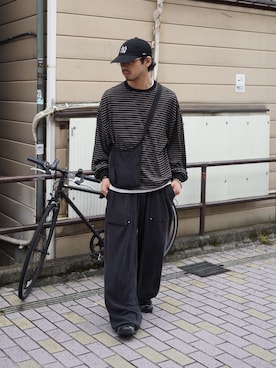 「CIAOPANIC TYPY（チャオパニックティピー）のオーバーサイズマルチボーダーロンTee（Tシャツ/カットソー、ブラック系）」を使った、KOGIさん（メンズ・175cm）の夏コーディネート