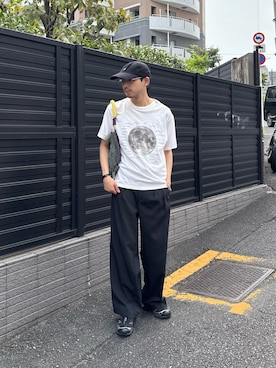 「CIAOPANIC TYPY（チャオパニックティピー）の【UNISEX】タックボリュームワイドスラックスパンツ/サイドラインスラックス（スラックス、ブラック系）」を使った、KOGIさん（メンズ・175cm）の夏コーディネート