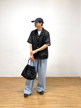 「CIAOPANIC TYPY（チャオパニックティピー）の∴【5サイズ展開/低身長・高身長対応】デイリーイージーワイドデニム（デニムパンツ、ブルー系）」を使った、KOGIさん（メンズ・175cm）の夏コーディネート