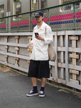 「CIAOPANIC TYPY（チャオパニックティピー）の【UNISEX】タックワイドスラックスハーフパンツ（その他パンツ、ブラック系）」を使った、KOGIさん（メンズ・175cm）の夏コーディネート