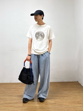 「CIAOPANIC TYPY（チャオパニックティピー）の∴【5サイズ展開/低身長・高身長対応】デイリーイージーワイドデニム（デニムパンツ、ブルー系）」を使った、KOGIさん（メンズ・175cm）の夏コーディネート