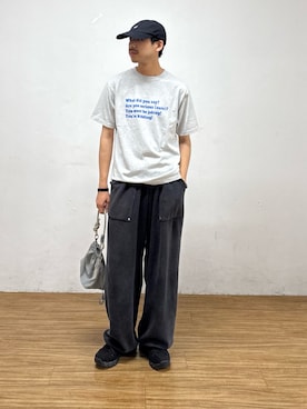 「CIAOPANIC TYPY（チャオパニックティピー）の【UNISEX】ピグメント加工ワッフルイージーパンツ/WEB限定カラーあり（スウェットパンツ、ブラック系）」を使った、KOGIさん（メンズ・175cm）の夏コーディネート