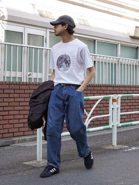「CIAOPANIC TYPY（チャオパニックティピー）の【WEB限定】【UNISEX】ムーンクレーター＆アースロゴプリントTee（Tシャツ/カットソー、ホワイト系）」を使った、KOGIさん（メンズ・175cm）の夏コーディネート