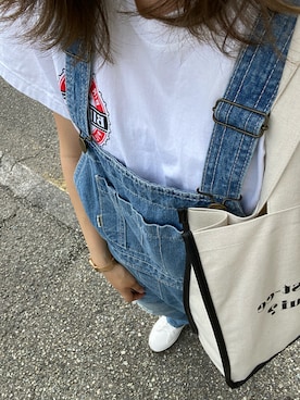 「？のアイテム（サロペット/オーバーオール、ブルー系）」を使った、aiaiaitarouさん（レディース・164cm）の夏コーディネート
