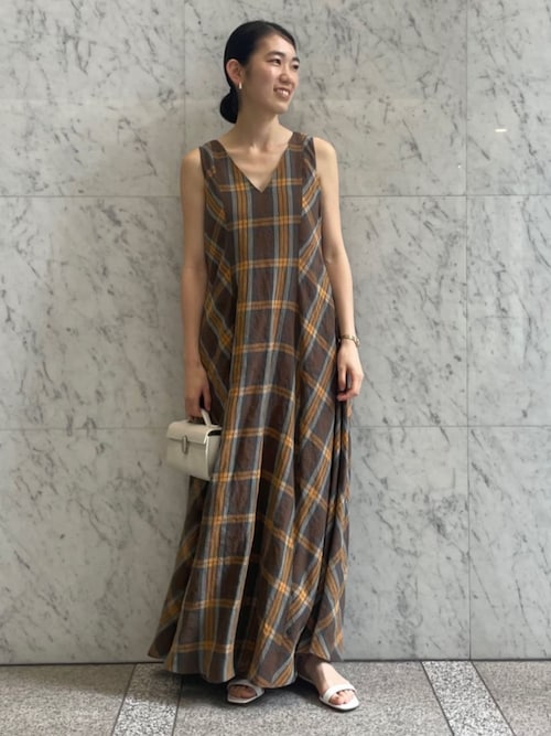 CABaN（キャバン） ワンピース リネンチェック Vネックロング
