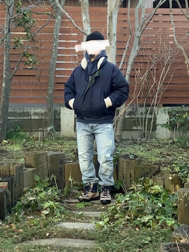 「クラッシュデニム」｜「アイテム（その他アウター）」を使った、マニくんさん（メンズ・165cm）の冬コーディネート