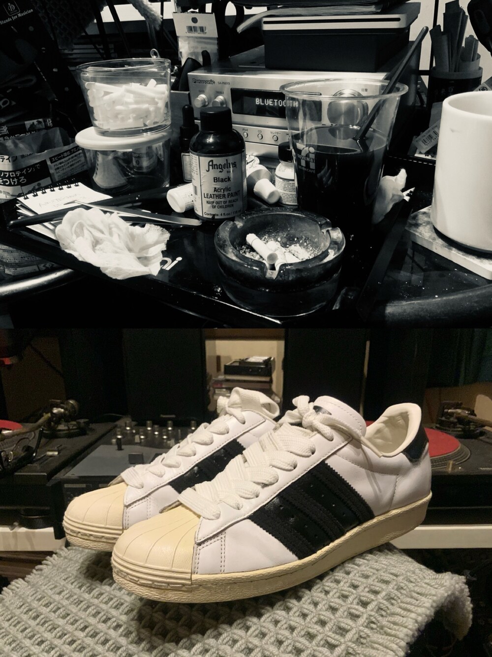 「カスタムスニーカー、customsneaker、ヒップホップ、ヒップホップカルチャー、オールドスクール、RUN DMC」｜「adidasのスーパースター [Superstar] アディダスオリジナルス（スニーカー、ホワイト系）」を使った、マニくんさん（メンズ・165cm）の冬コーディネートの1枚目の写真