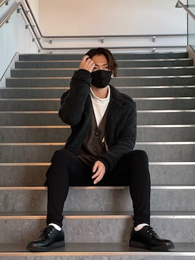 「ニット/セーター」｜「アイテム（ピーコート）」を使った、TOSHIYUKIさん（メンズ・172cm）の冬コーディネート