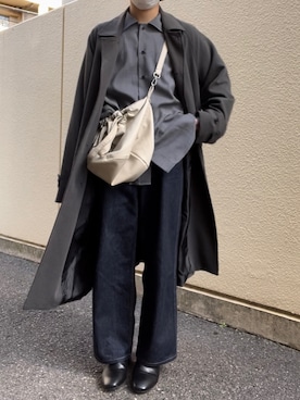 「グレーコーデ」｜「アイテム（ステンカラーコート）」を使った、_eito_さん（メンズ・158cm）の秋コーディネート