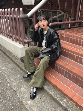 「ミッキーT」｜「アイテム（ブルゾン）」を使った、スダサチカさん（レディース・155cm）の冬コーディネート