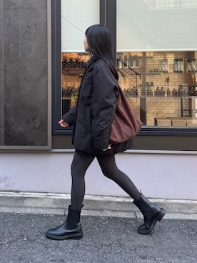 「アイテム（ダッフルコート）」を使った、スダサチカさん（レディース・155cm）の秋コーディネート