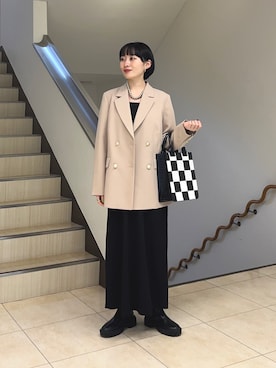 「fredy emue（フレディエミュ）のダブルブレストジャケット（テーラードジャケット）」を使った、スダサチカさん（レディース・155cm）の冬コーディネート