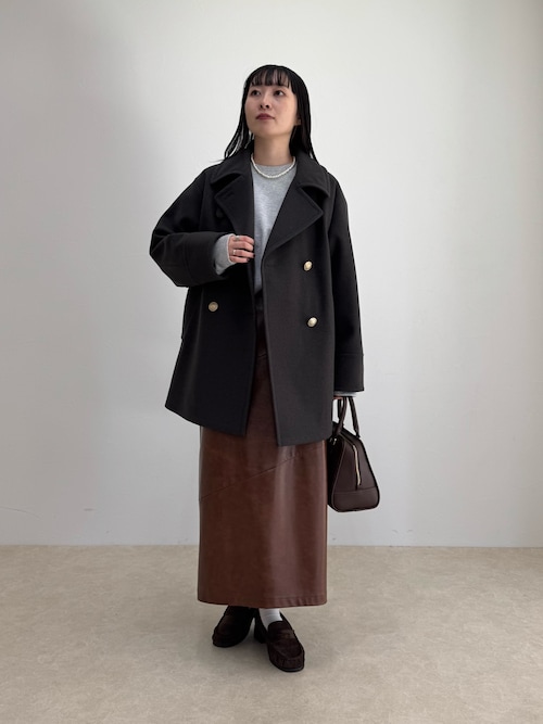 セール】【リバイバル/新色追加】ウール混ミドル丈Pコート（ピーコート