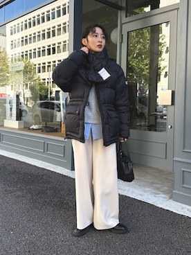 「アイテム（ダウンジャケット/コート）」を使った、スダサチカさん（レディース・155cm）の秋コーディネート