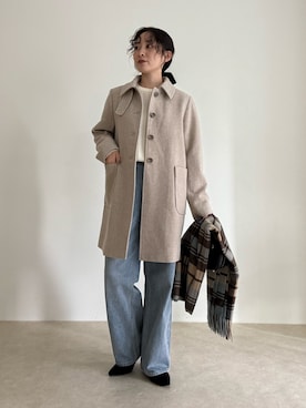 「アイテム（ダッフルコート）」を使った、スダサチカさん（レディース・155cm）の秋コーディネート