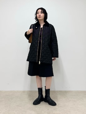 「fredy emue（フレディエミュ）の《別注》【Traditional WeatherWear】WAVERLY A-LINE MIDDLE（その他アウター、ブラック系）」を使った、スダサチカさん（レディース・155cm）の夏コーディネート