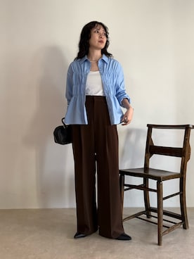 「アイテム（スラックス）」を使った、スダサチカさん（レディース・155cm・20代）の夏コーディネート