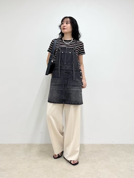 「アイテム（サロペット/オーバーオール）」を使った、スダサチカさん（レディース・155cm）の夏コーディネート