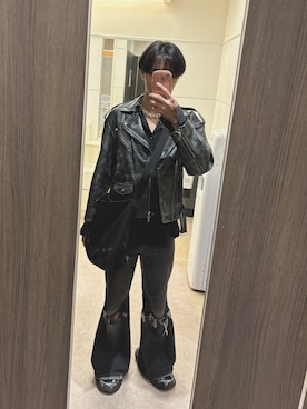 「アイテム（ライダースジャケット）」を使った、かぷてゃさん（メンズ・174cm・20代）の秋コーディネート