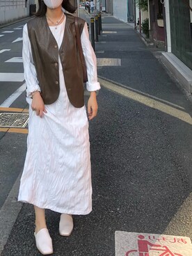 「in seimのアイテム（ベスト、ブラウン系）」を使った、bulezeroさん（レディース・160cm）の春コーディネート