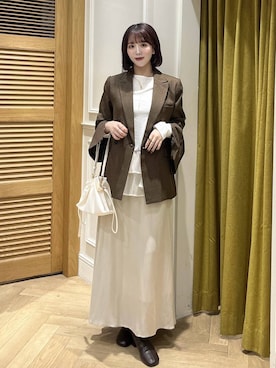 「A part by（アパートバイ）のキンチャクミニショルダバッグ（ショルダーバッグ、ホワイト系）」を使った、maika10008さん（レディース）の秋コーディネート