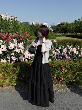 「mysty woman（ミスティウーマン）のサマーツイードライクカーディガンSS　497233（カーディガン/ボレロ、グレー系）」を使った、maika10008さん（レディース）の春コーディネート