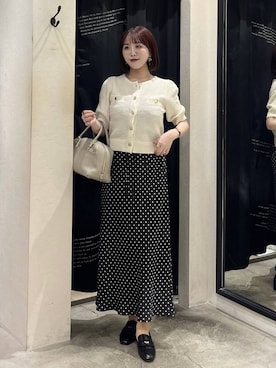 「mysty woman（ミスティウーマン）の［追加1］サマーツイードライクカーディガンSS　497233（カーディガン/ボレロ、ホワイト系）」を使った、maika10008さん（レディース）の春コーディネート