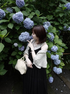 「mysty woman（ミスティウーマン）の【セットアイテム】ラッセルレースアンサンブル2　659886（Tシャツ/カットソー、グレー系）」を使った、maika10008さん（レディース）の夏コーディネート