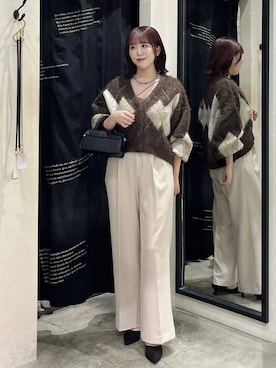 「mysty woman（ミスティウーマン）のアーガイルニットカーディガン 572855（カーディガン/ボレロ）」を使った、maika10008さん（レディース・158cm）の秋コーディネート